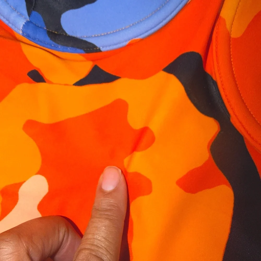 Tabitha Brown Target One Piece Swimsuit Size‎ S Orange Blue Belted Tie Print